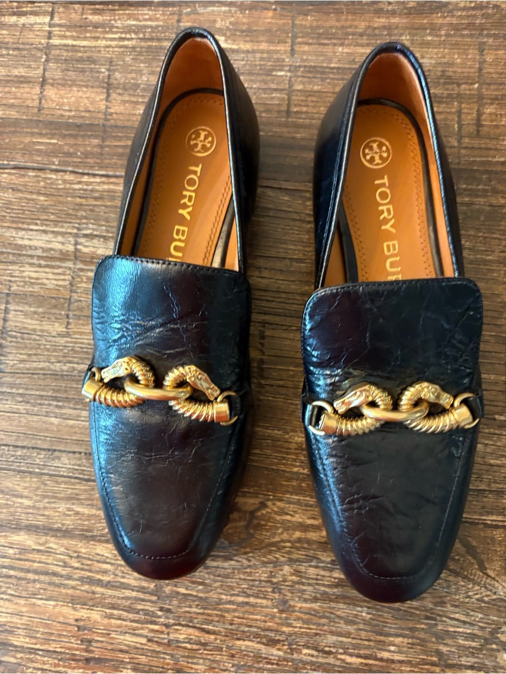 Tory Burch Jessa Loafer Womens 6.5 Black Horsehead Chain Flat Leather New - Picture 2 of 8